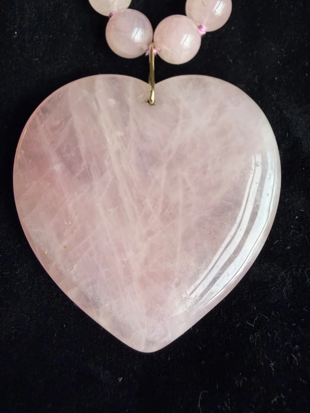 Stunning Vintage Genuine Rose Quartz Heart Necklace & Matching Earring Set